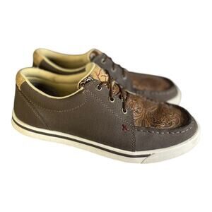 Twisted X Women’s Casual Kicks Cocoa & Tooled Brown Leather Sneakers Size-7.5M